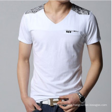 Moda V Neck Fitted Top Quality Algodão Atacado Men T Shirt